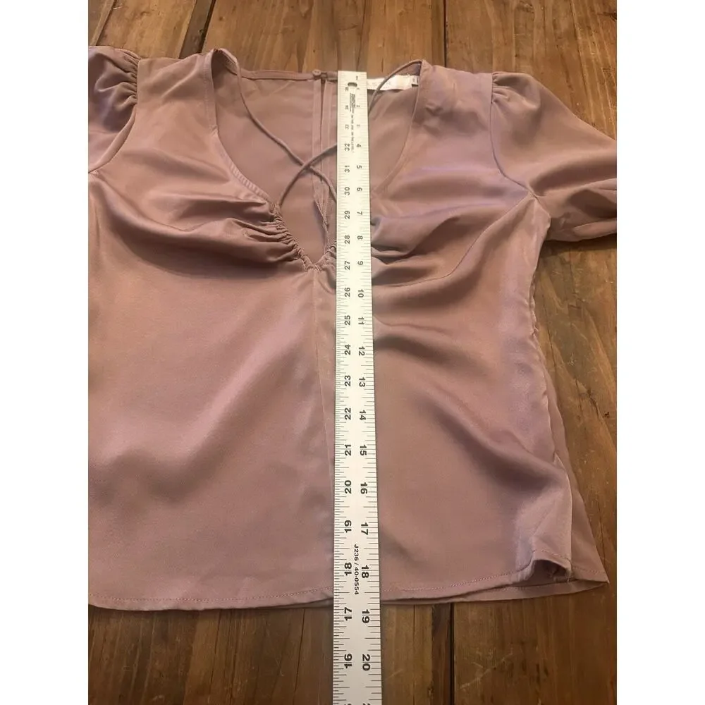 Astr The Label Size XS Champagne Blouse Top Long Puff Sleeve Crop Shirt